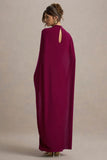 Maeve Burgundy Cape Sleeve Draped Maxi Dress