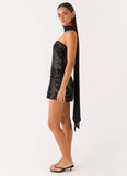 Kiesha Strapless Scarf Mini Dress Black