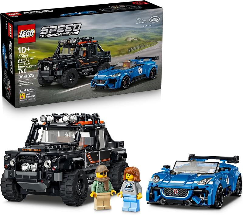 LEGO Speed Champions Jaguar Project 7 Land Rover Defender 77264 Building Toy for Boys Girls Ages 10 Detailed Toy Cars for Kids Play or Display Model 740 pieces Gift for Birthdays