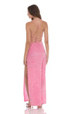 Cowl Neck Velvet Sequin Maxi Dress in Pink