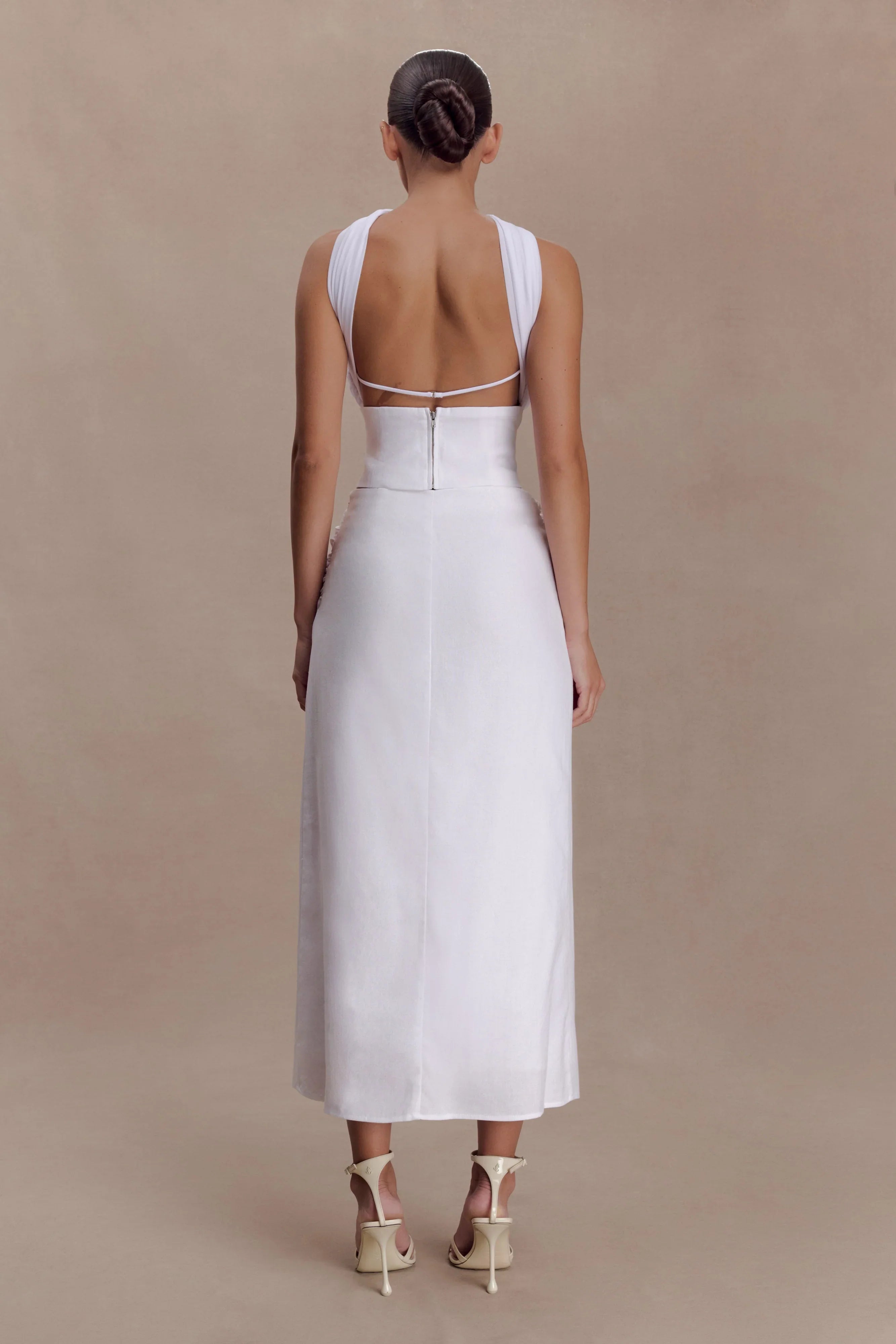 Talia Draped Linen Midi Skirt White