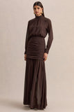 Zella Brown High Neck Maxi Dress With Sheer Skirt