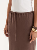 Chocolate Linen Blend Maxi Skirt