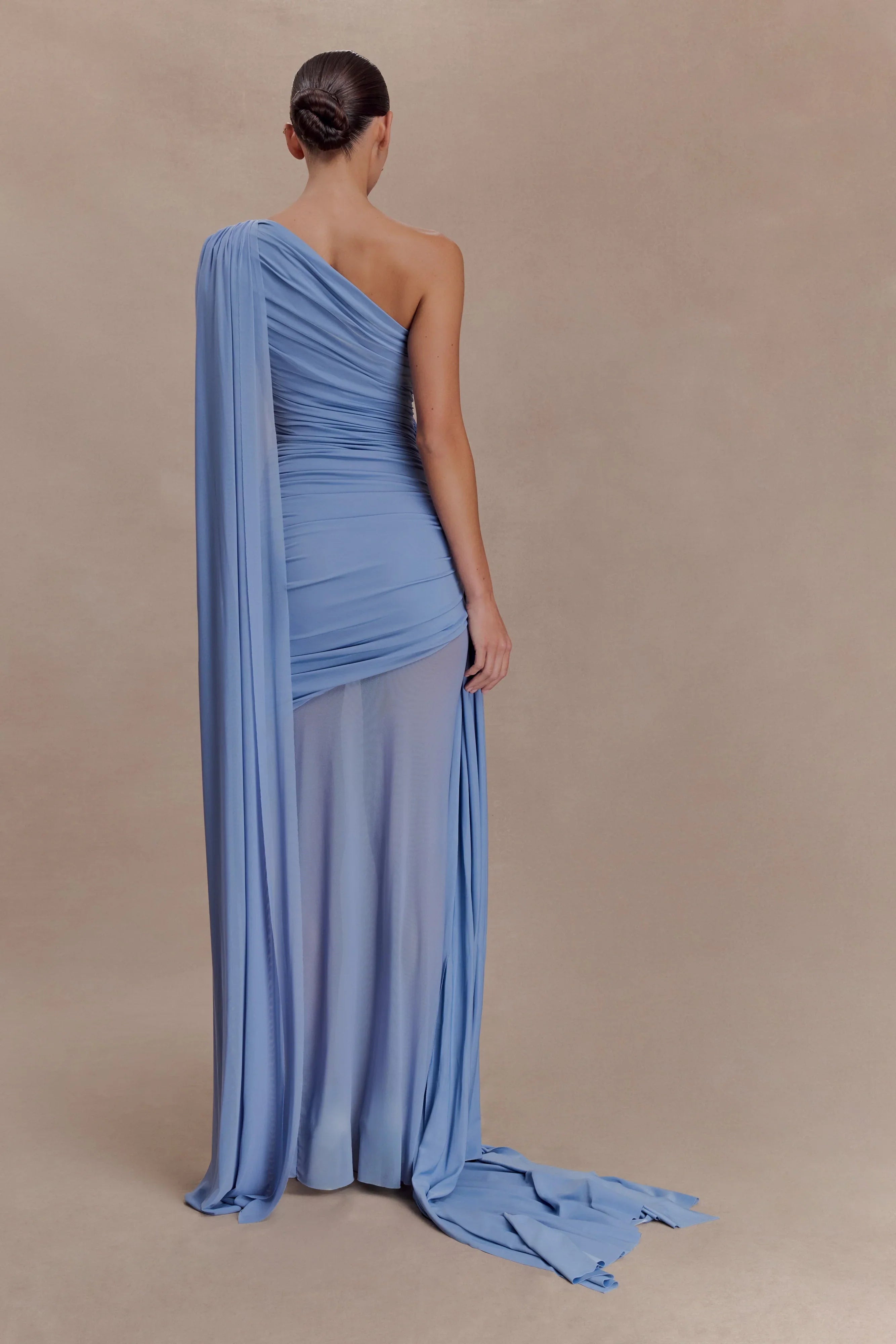 Asher Slinky One Shoulder Maxi Dress Cornflower Blue