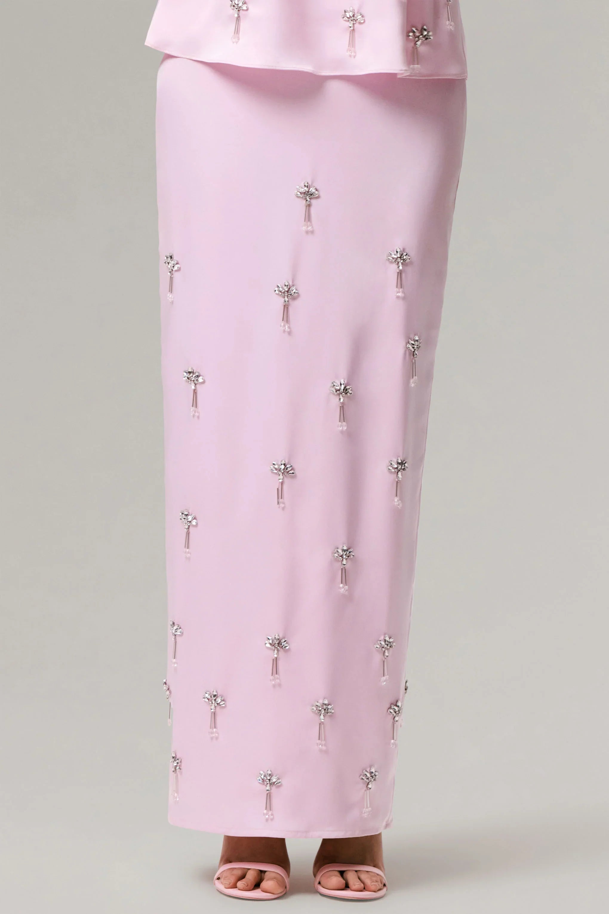 Lena Pink Satin Embellished Maxi Skirt