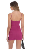 Mesh Ruched V Neck Bodycon Dress in Magenta