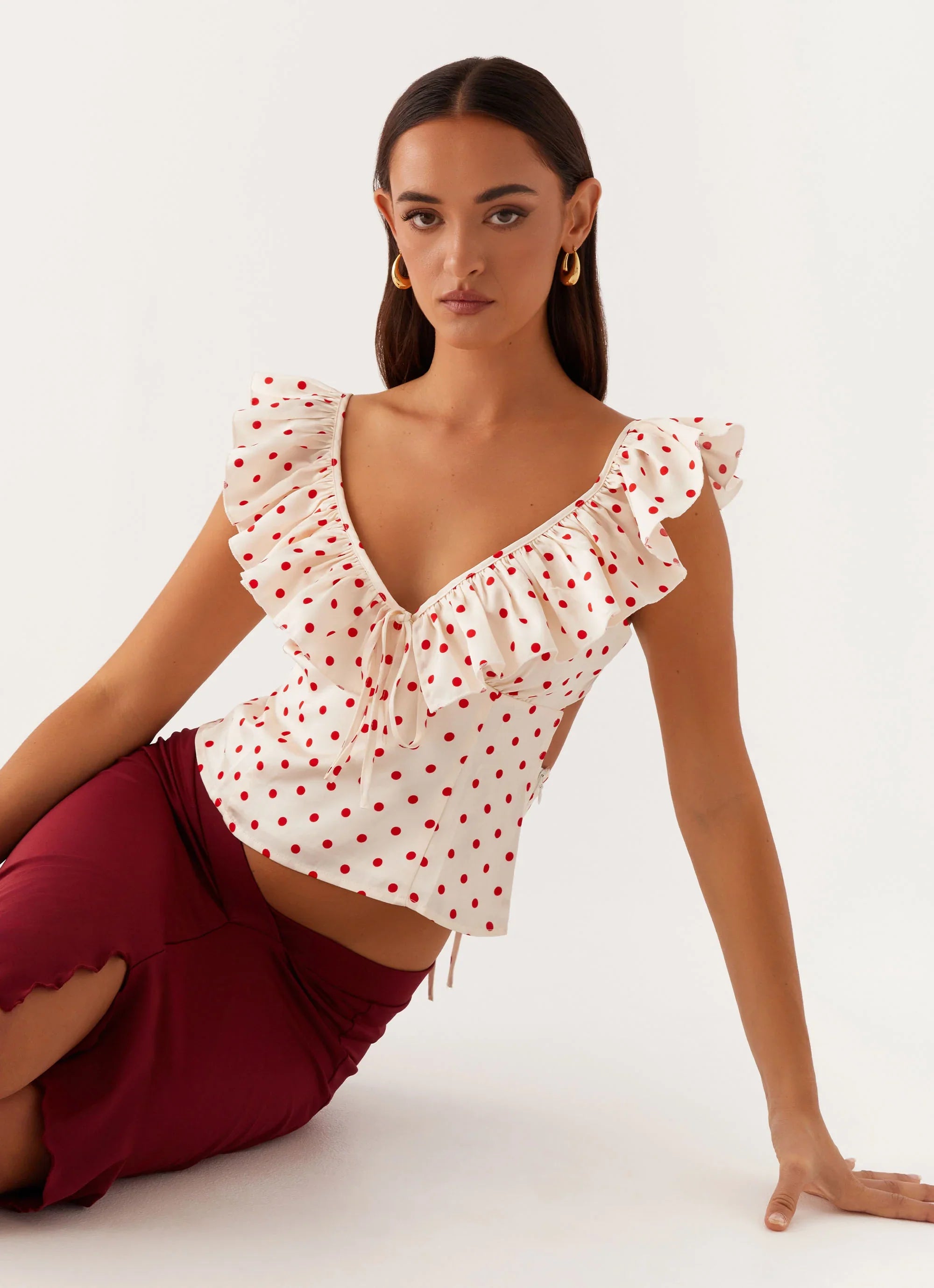 Regan Ruffle Top Red Polka Dot