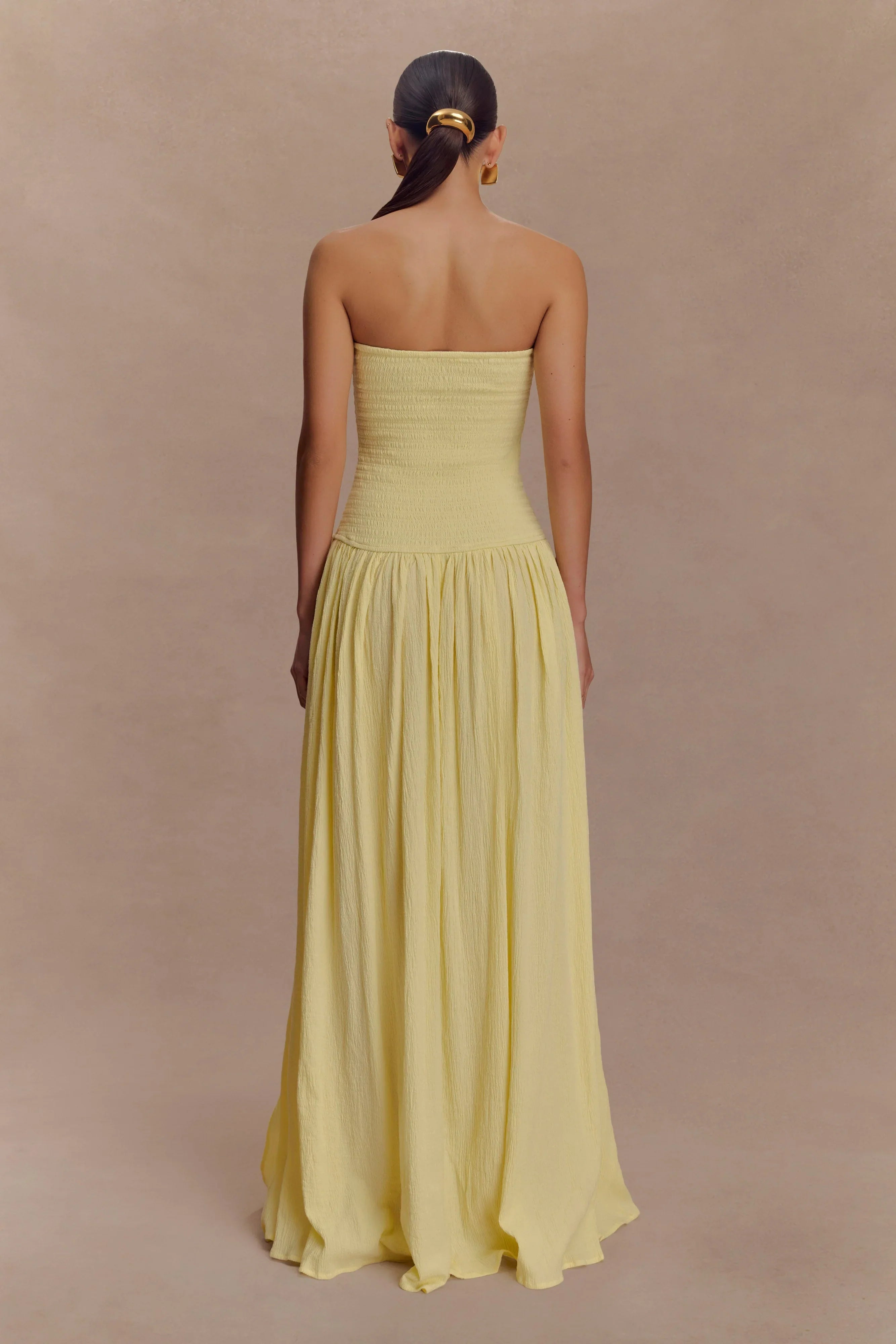Maureen Cotton Shirring Maxi Dress Lemon