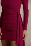 Zaya Burgundy Long Sleeve Mini Dress With Drape
