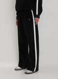 Black Velour Constrast Stripe Wide Leg Jogger