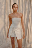 Steph Strapless Linen Mini Dress White