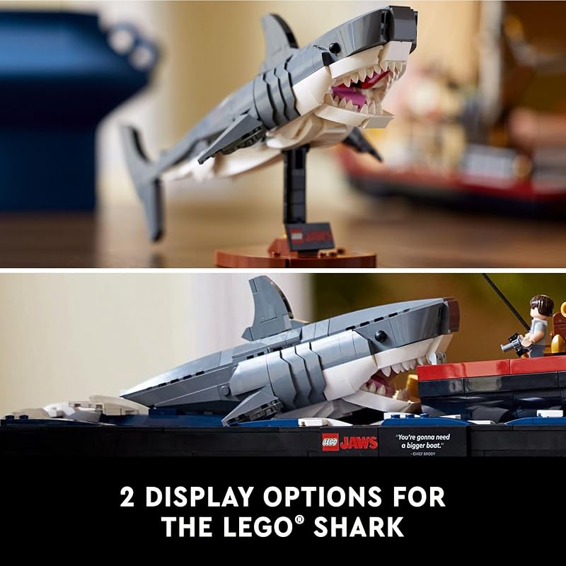 LEGO Ideas Jaws Set Diorama Kit for Fans of the Classic Movie Shark Toy Movie Memorabilia Gift for Adults Includes Orca Boat and Chief Brody Hooper and Quint Minifigures 21350