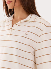 Cream And Beige Stripe Shoulder Pad Polo Top