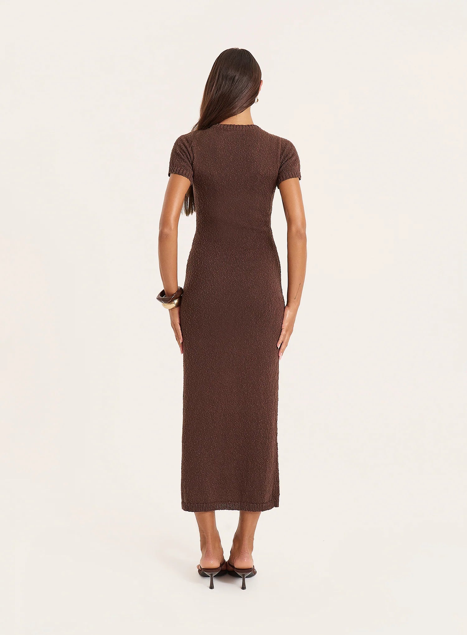 Chocolate Boucle Knitted Maxi Dress