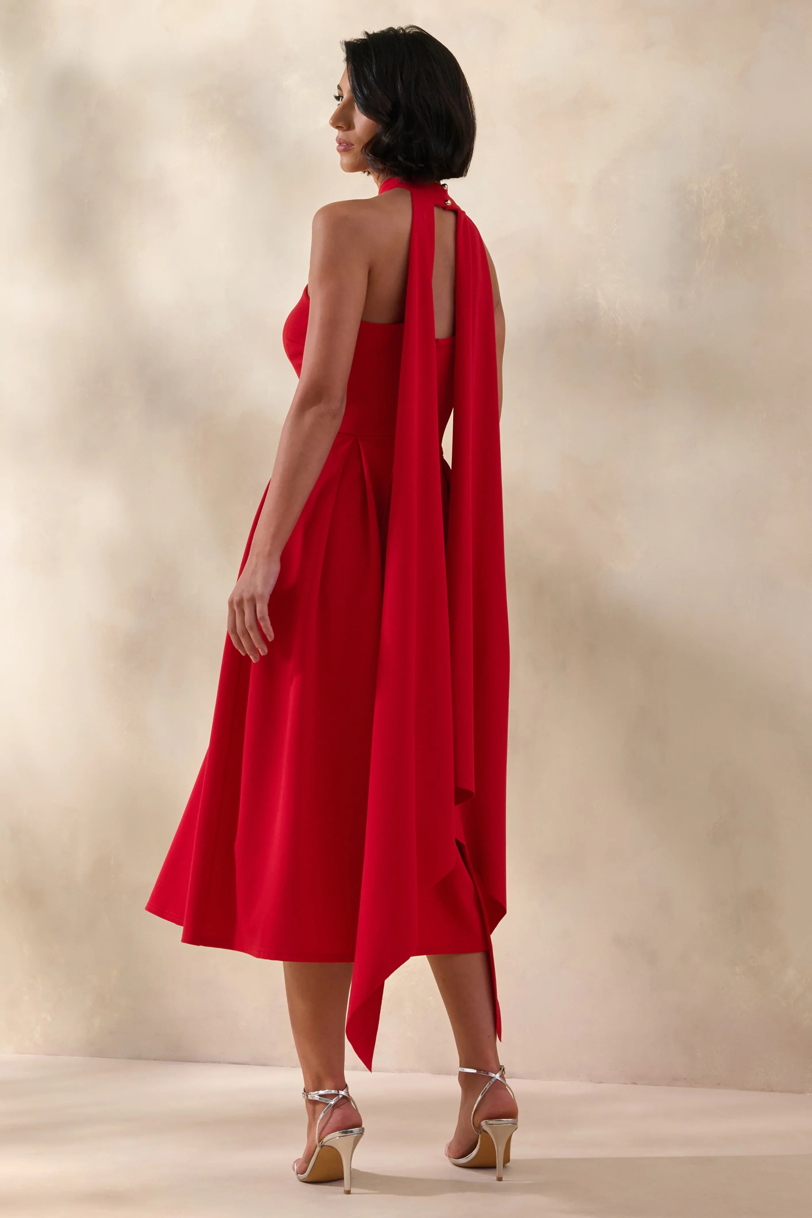 Rhode Red Halter Neck Midi Dress