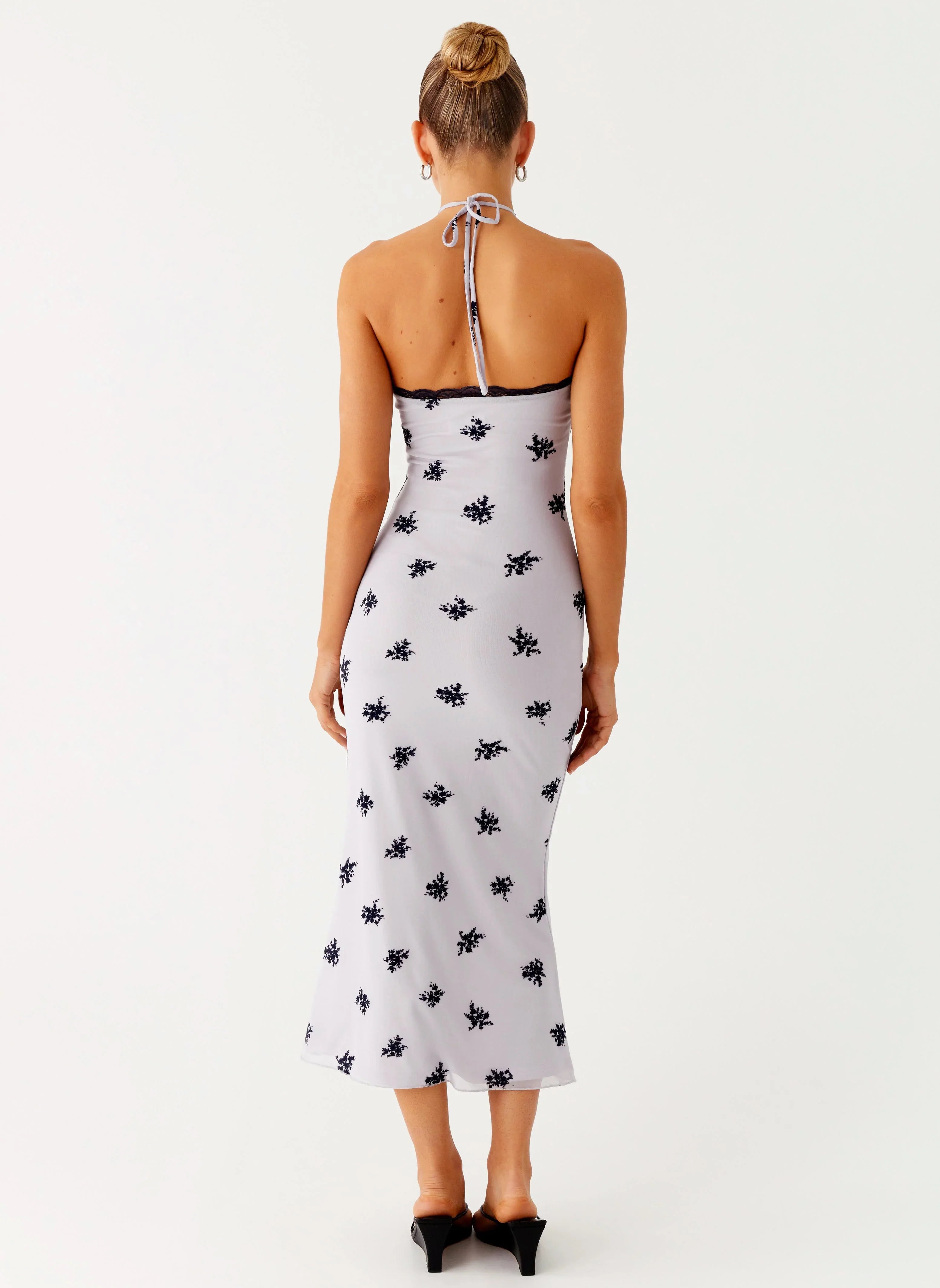 Nestel Flock Halter Midi Dress Lilac