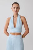 Amaris Sleeveless Plisse Halter Top Pale Blue
