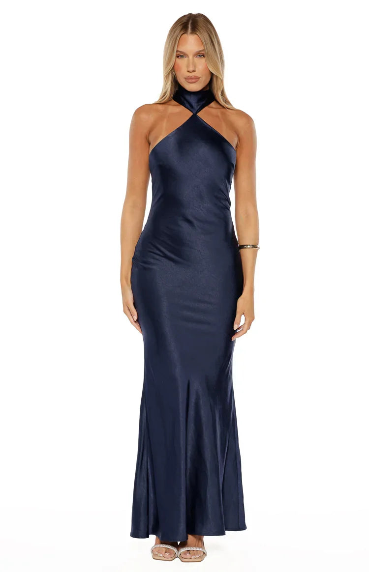 Ember Navy Satin Maxi Dress