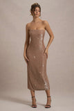 Lilabelle Rose Gold Plisse Sequin Bandeau Midi Dress