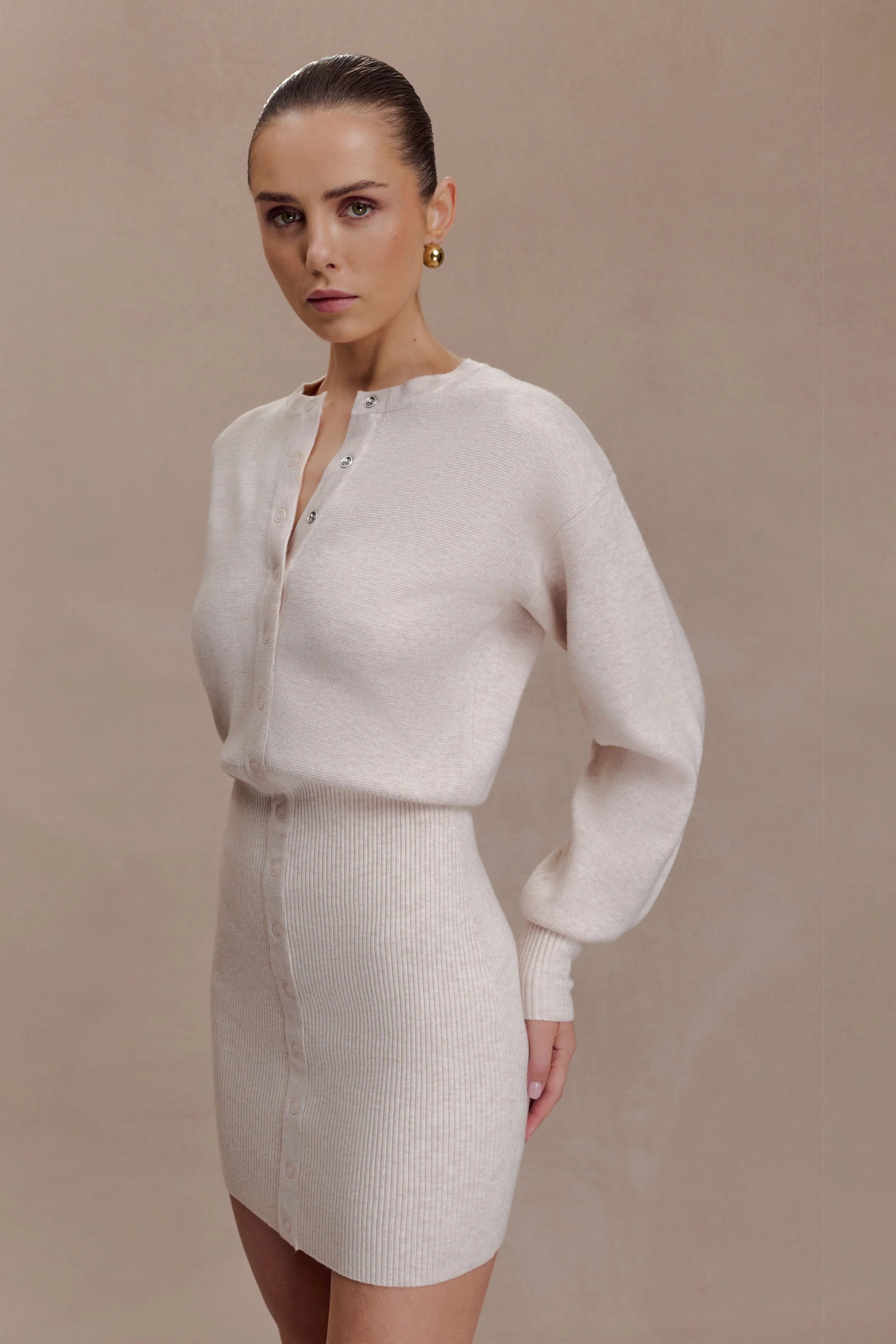 Xaden Wool Mix Knit Mini Dress Oat Marle