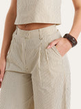 Beige Striped Wide Leg Tailored Trousers
