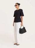 Black Shoulder Pad Cinched Waist T Shirt