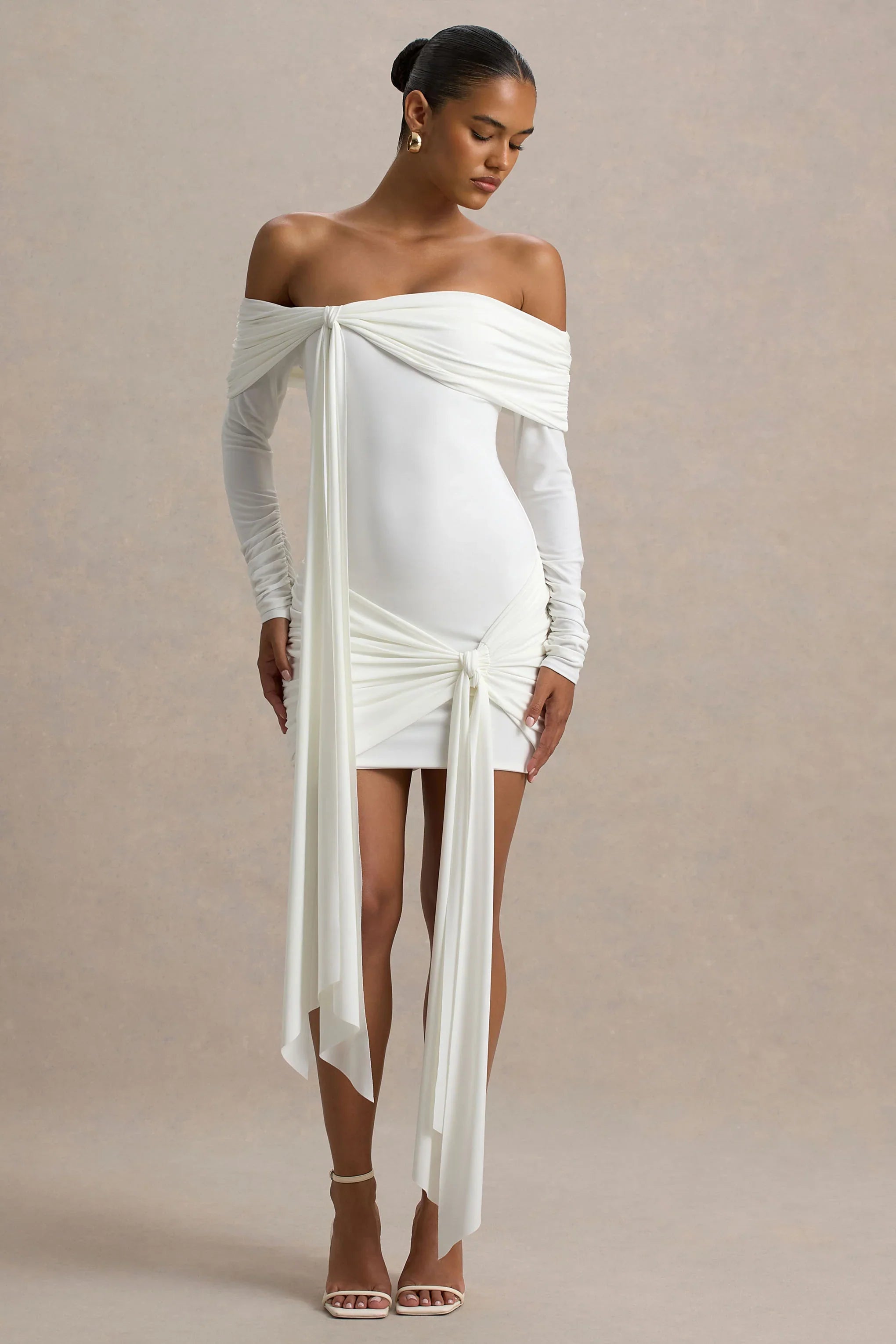 Essie White Bardot Wrap Mini Dress With Sash Detail