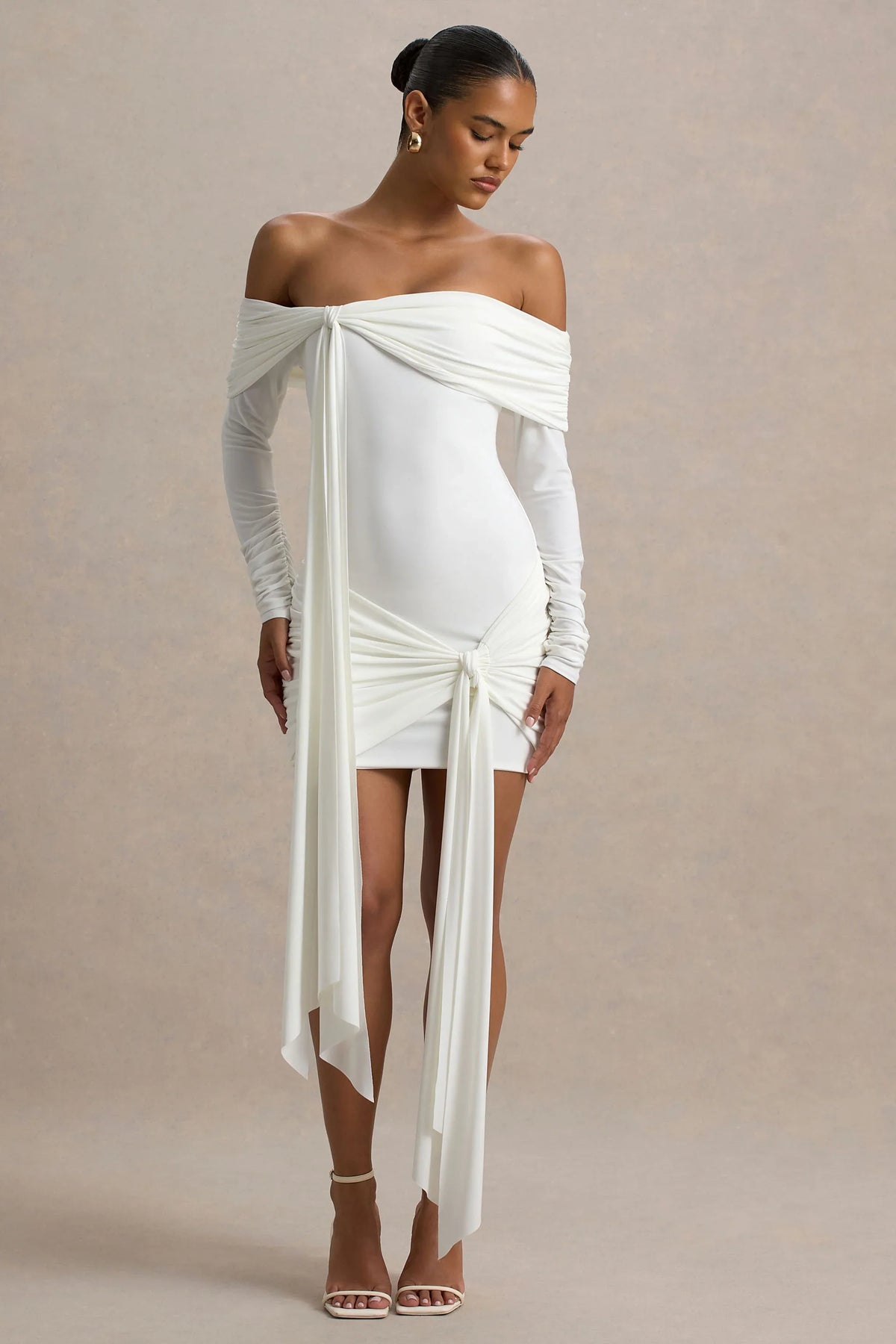 Essie White Bardot Wrap Mini Dress With Sash Detail