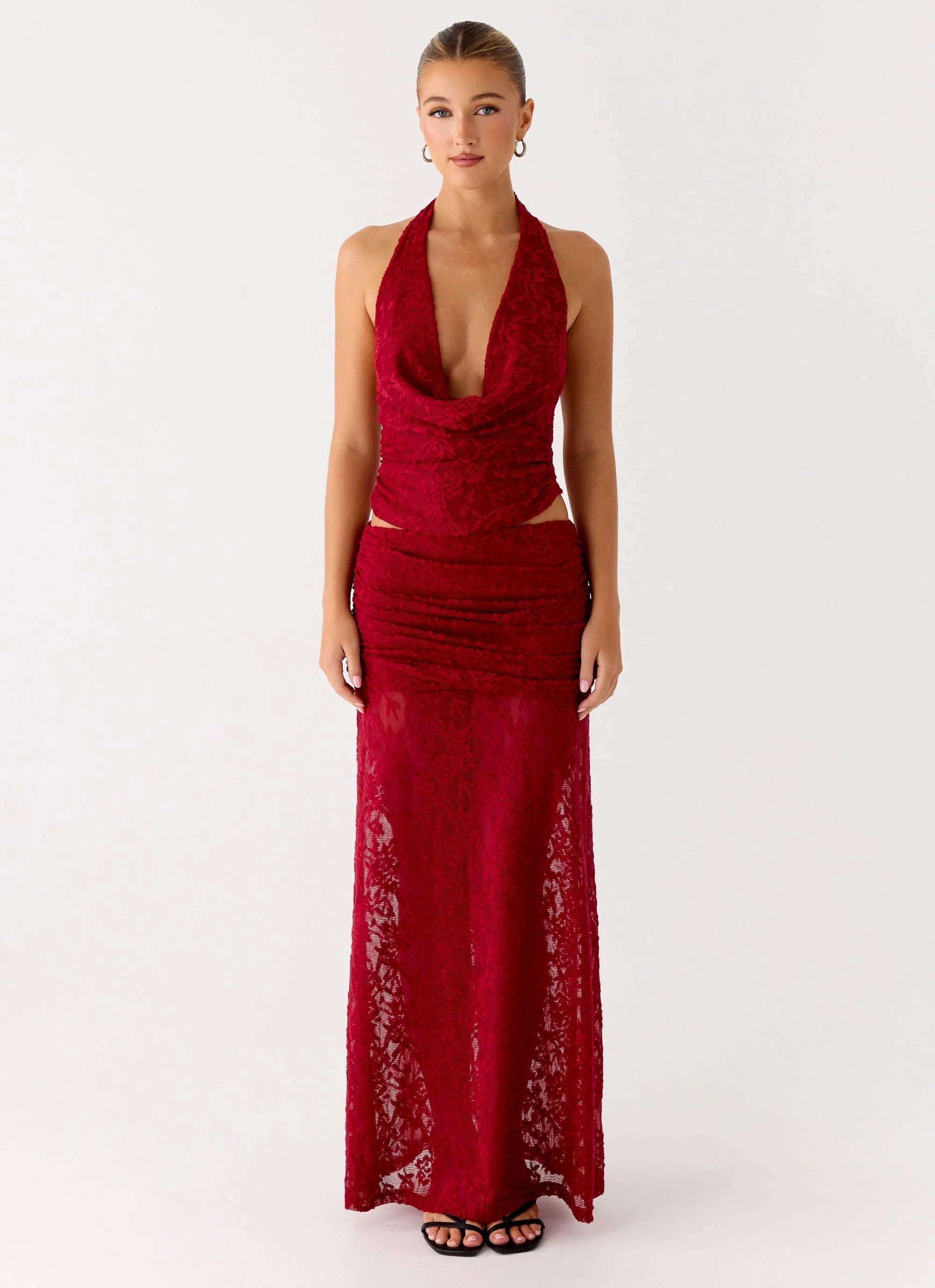 Farruko Jacquard Halter Top Dark Cherry