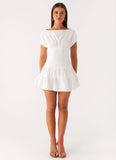 Ember Haze Boat Neck Mini Dress Off White
