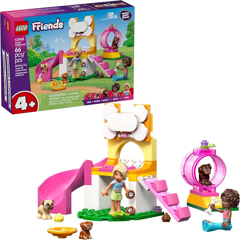LEGO Friends Puppy Playground Pretend Play Building Toy Creative Storytelling Playset for Girls Boys Ages 4 Includes 3 Dog Toys 2 Minidolls Gift Idea for Birthdays Pet Lovers 42665
