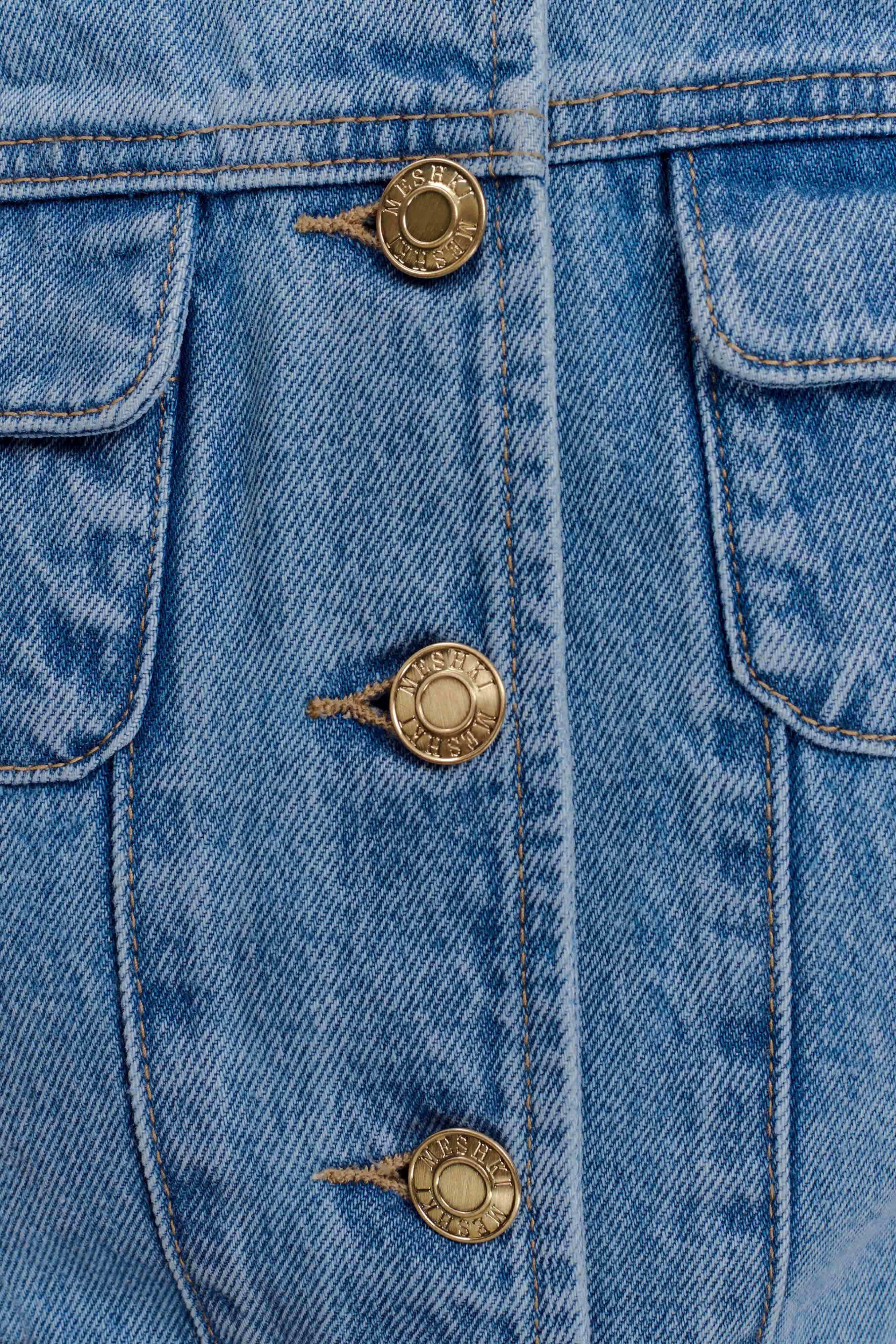 Marge Fitted Denim Short Sleeve Top Classic Blue