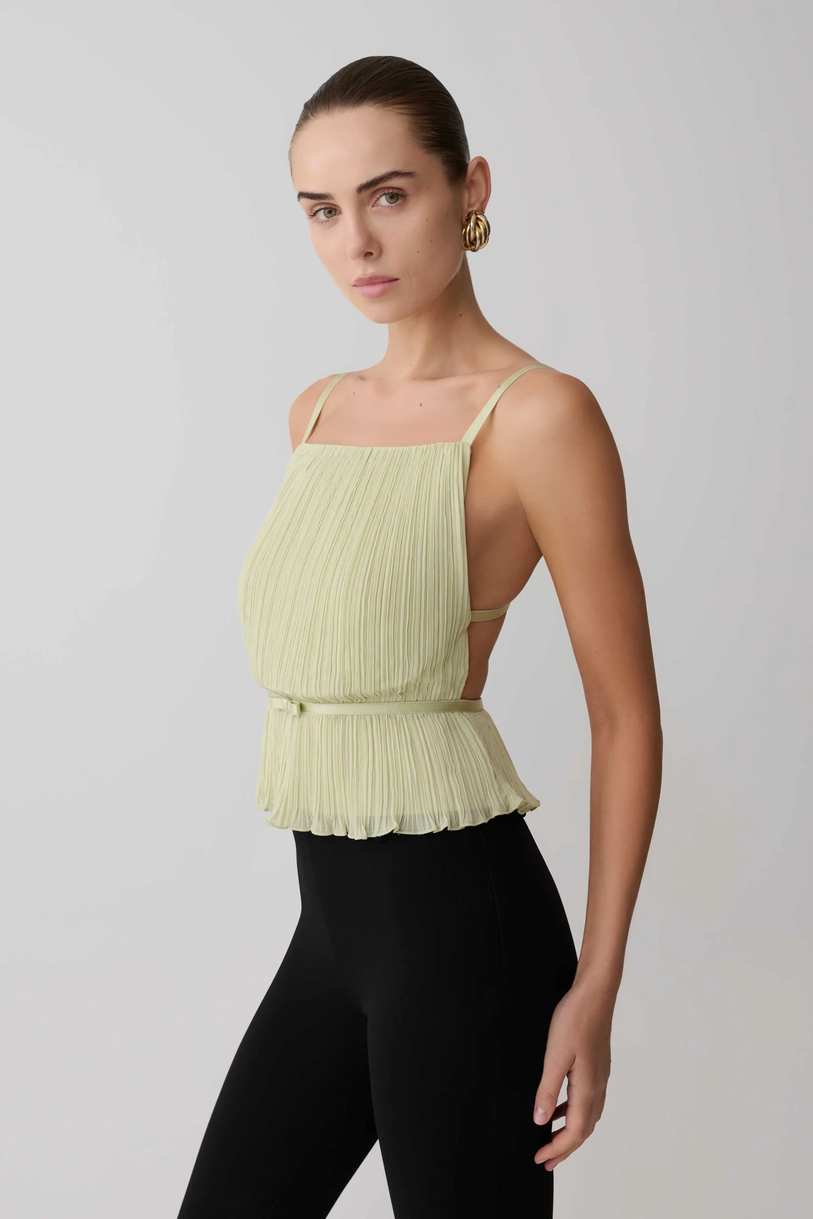 Lilou Pleated Sleeveless Top Sage