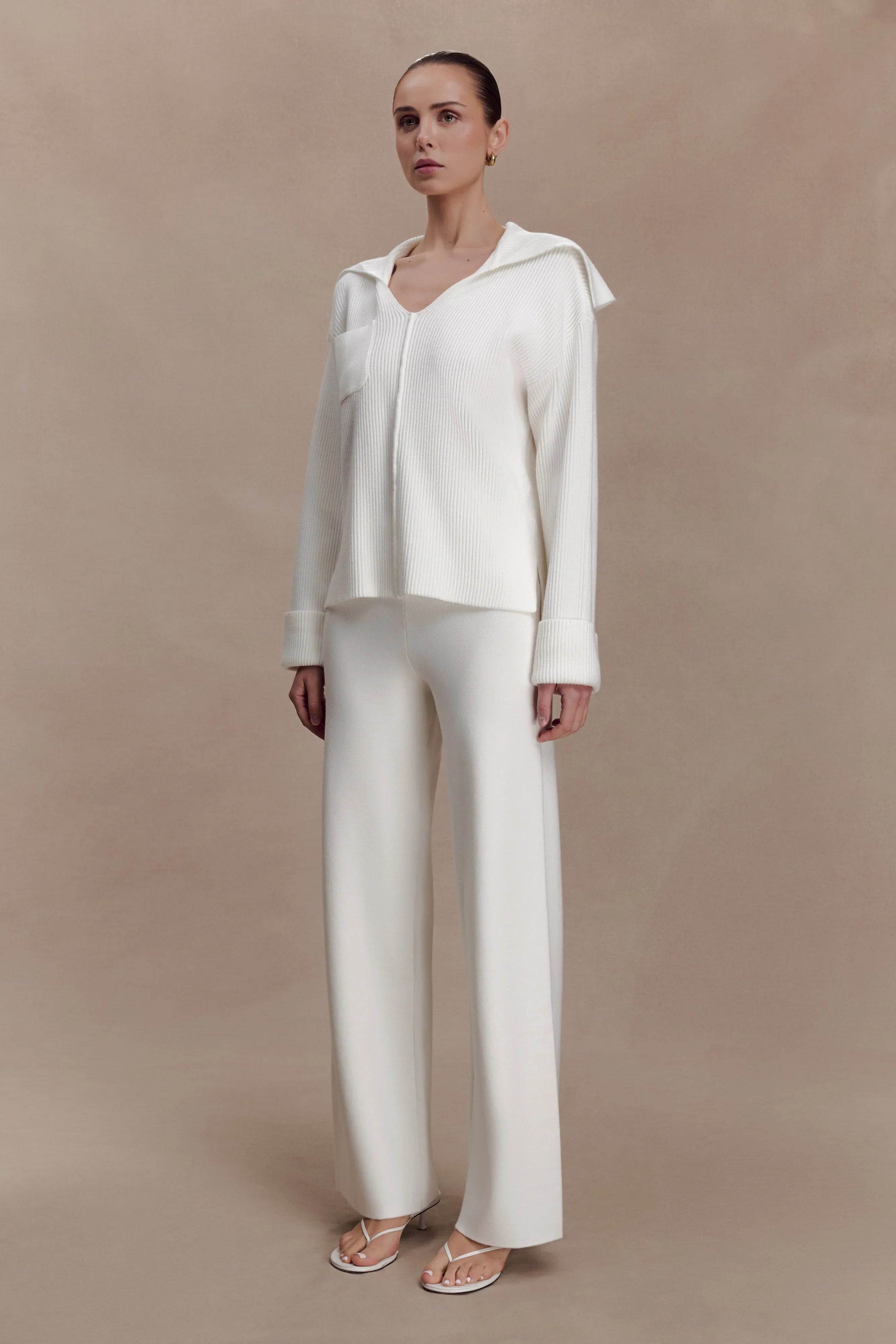 Kerrymae Straight Leg Knit Pants Off White