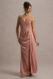 Edel Pink Satin Strapless Maxi Dress With Drape