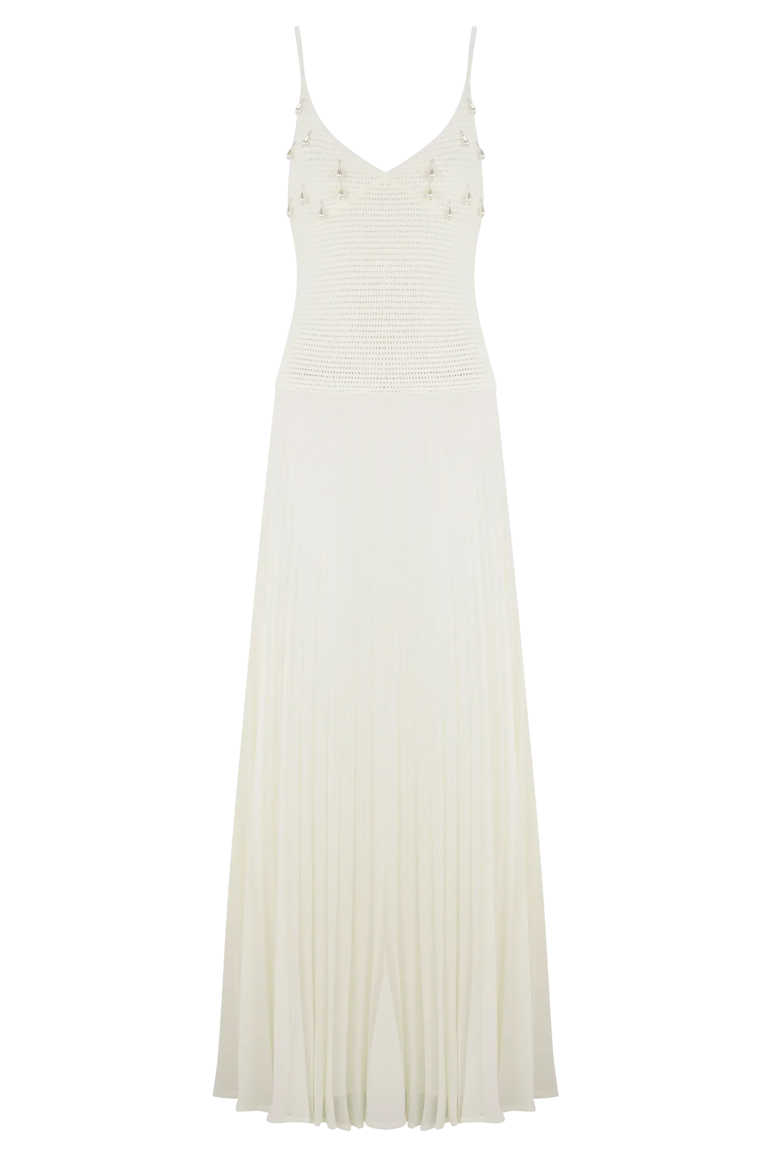 Catherine Crochet Pearl Maxi Dress White