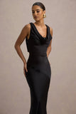 Alesso Black Satin Cowl Neck Slip Maxi Dress