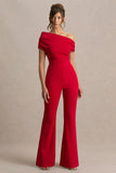 Alexandra Red Asymmetric Neck Draped Jumpsuit