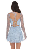 Sequin Flare Long Sleeve Dress in Light Blue