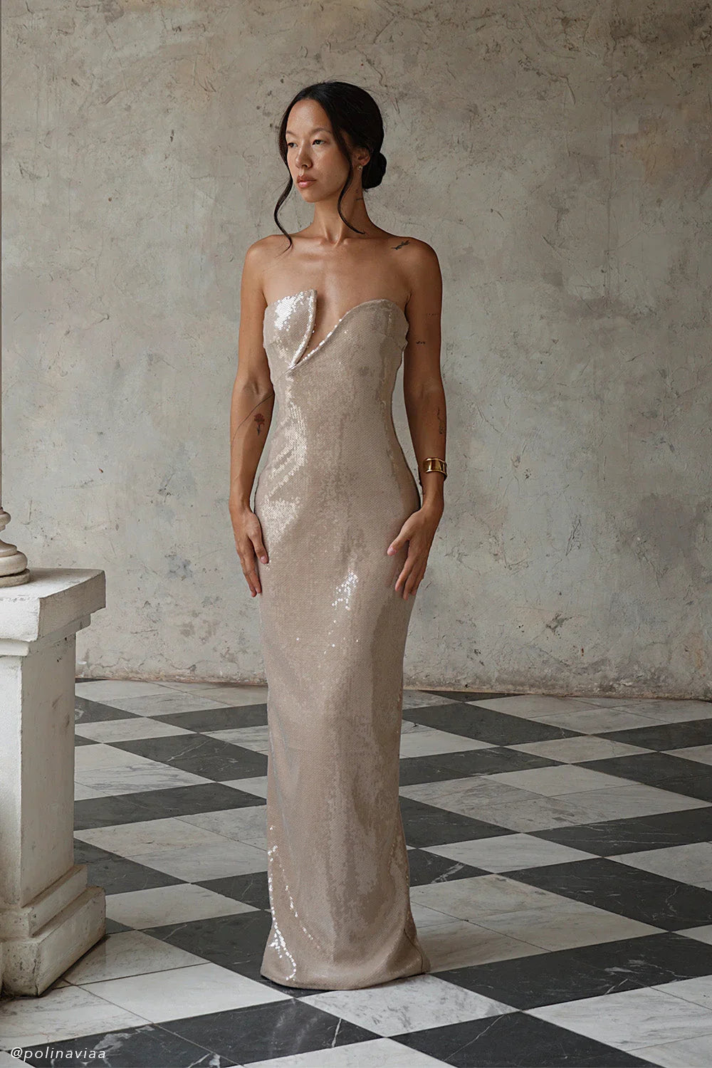 Winston Strapless Sequin Maxi Dress Taupe