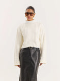 Cream Chunky Knit Turtle Neck Crop Jumper