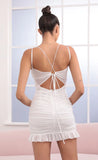 Tie Front Ruffle Dress in White Chiffon Dot