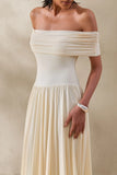 Cindie Cream Bardot Neck Maxi Dress
