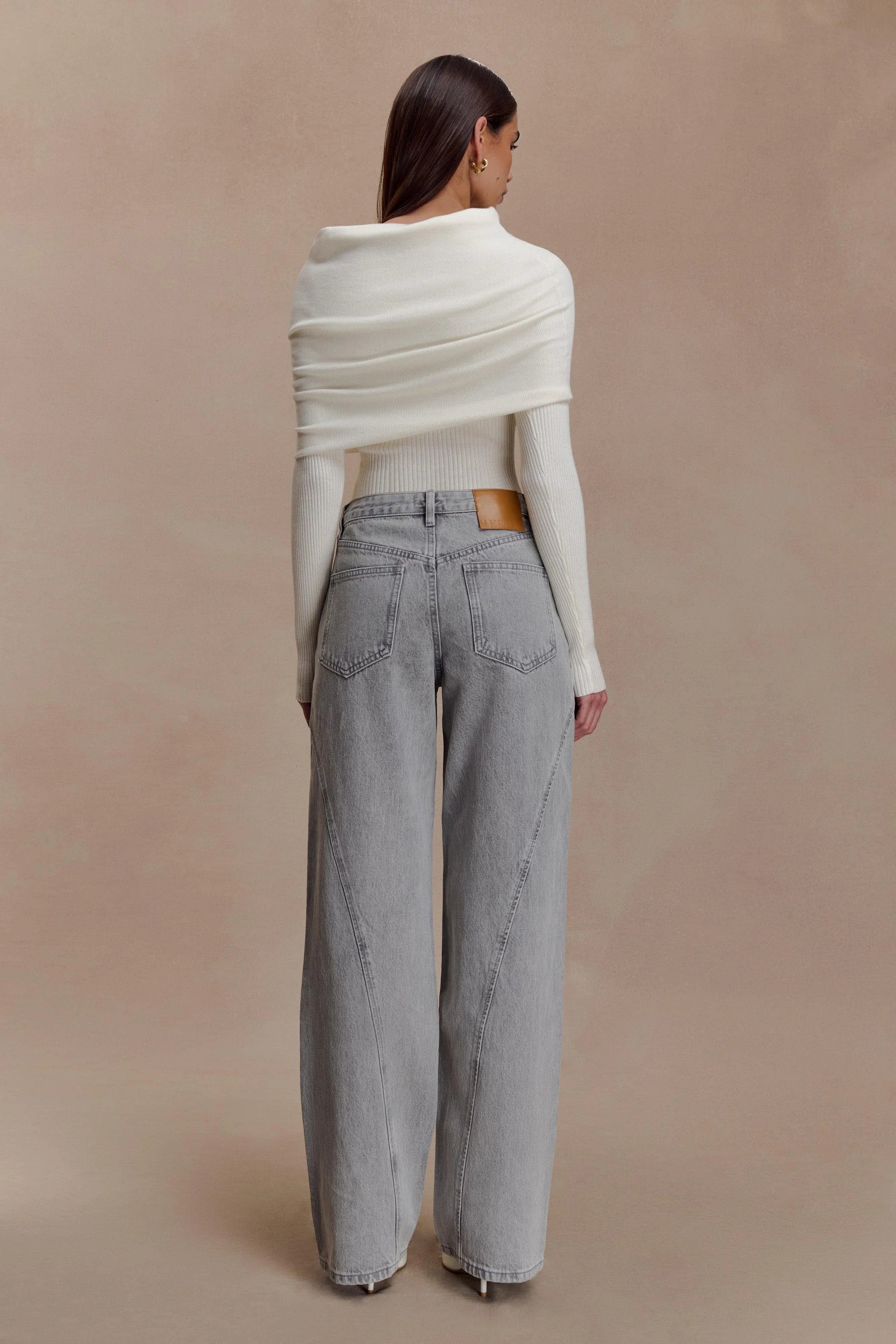 Georgette Mid Rise Paneled Denim Jeans Grey