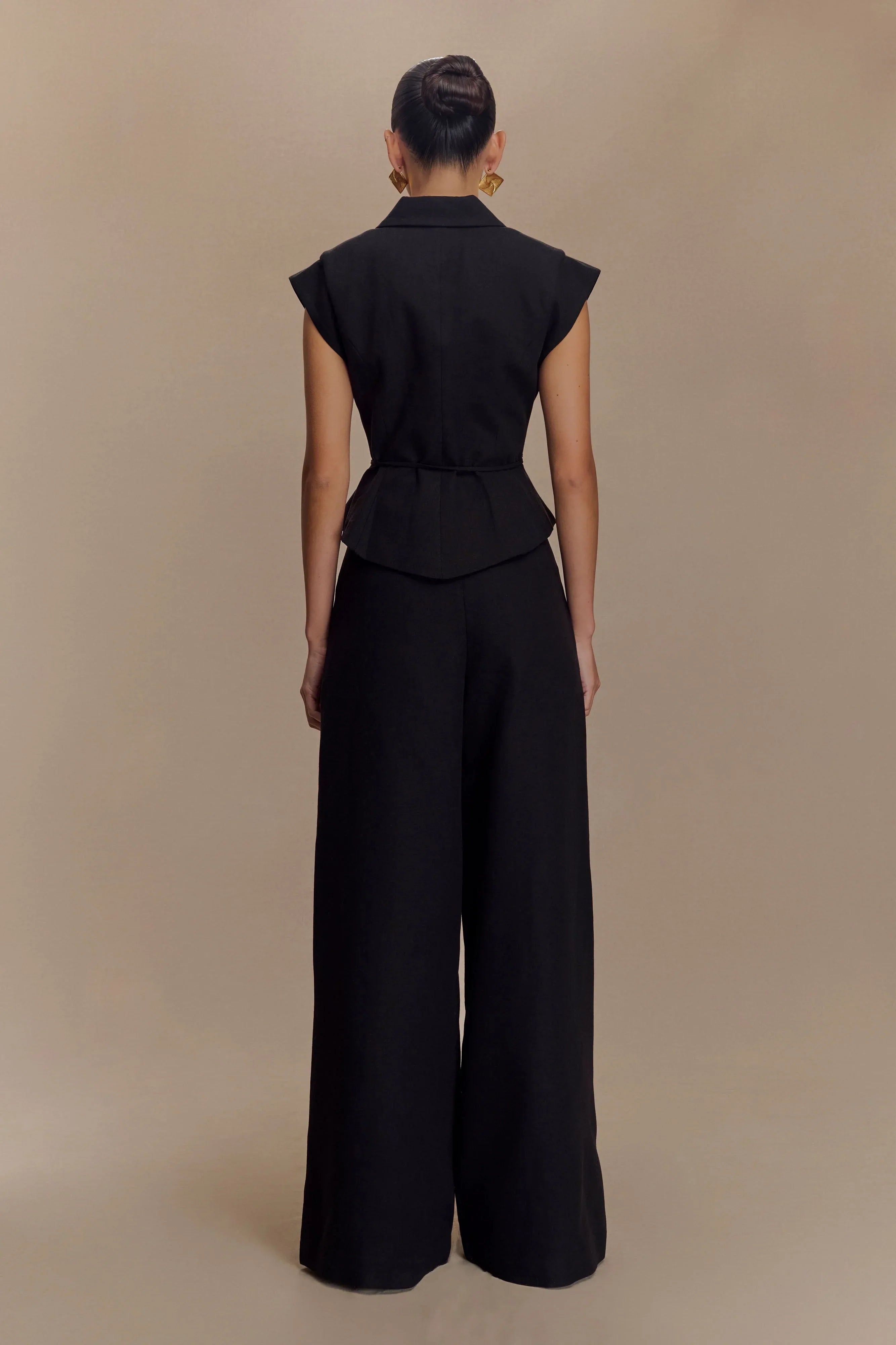 Raya Mid Rise Wide Leg Linen Pant Black