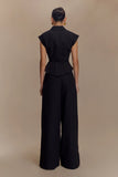 Raya Mid Rise Wide Leg Linen Pant Black