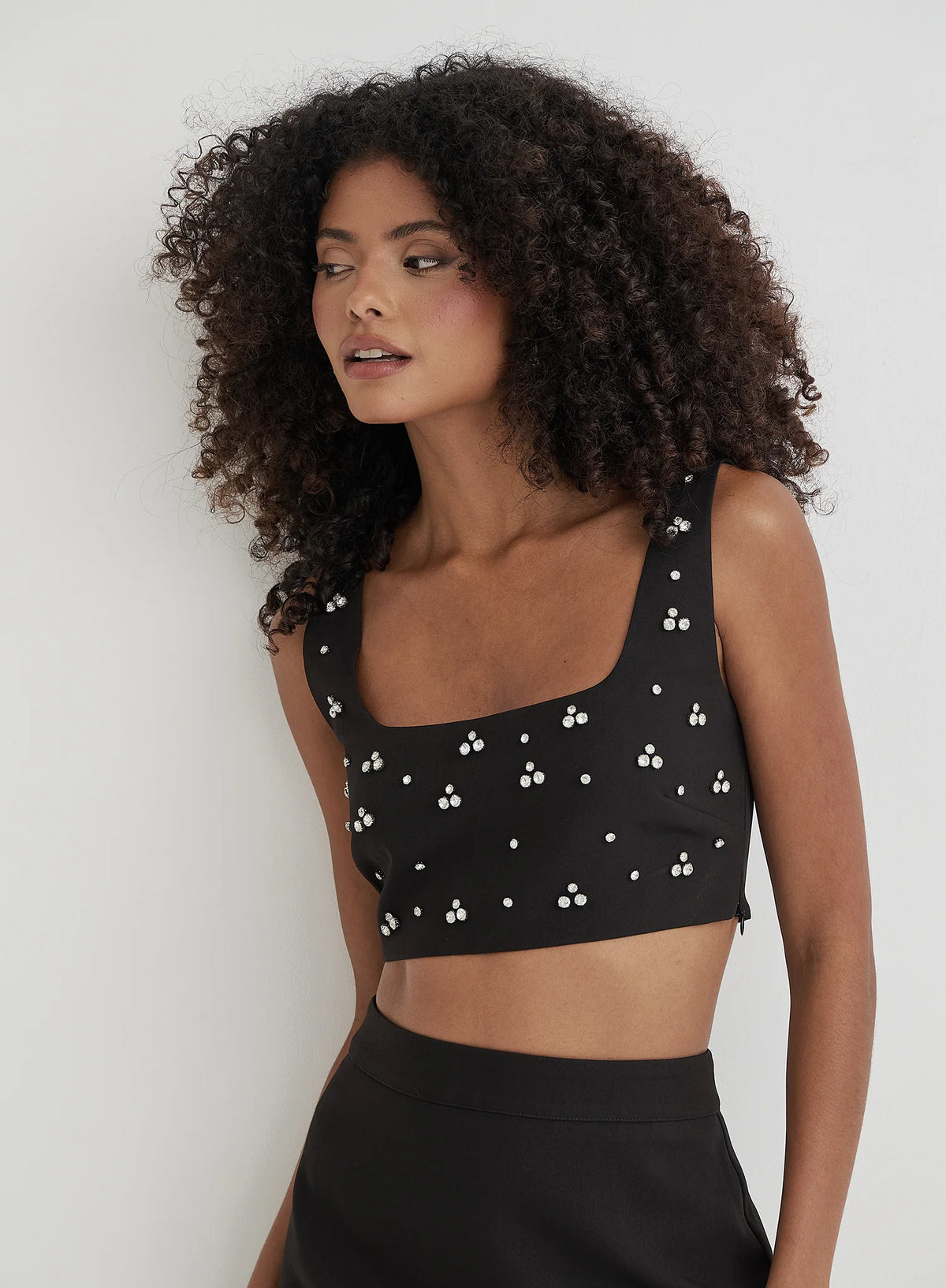 Black Embellished Crop Top