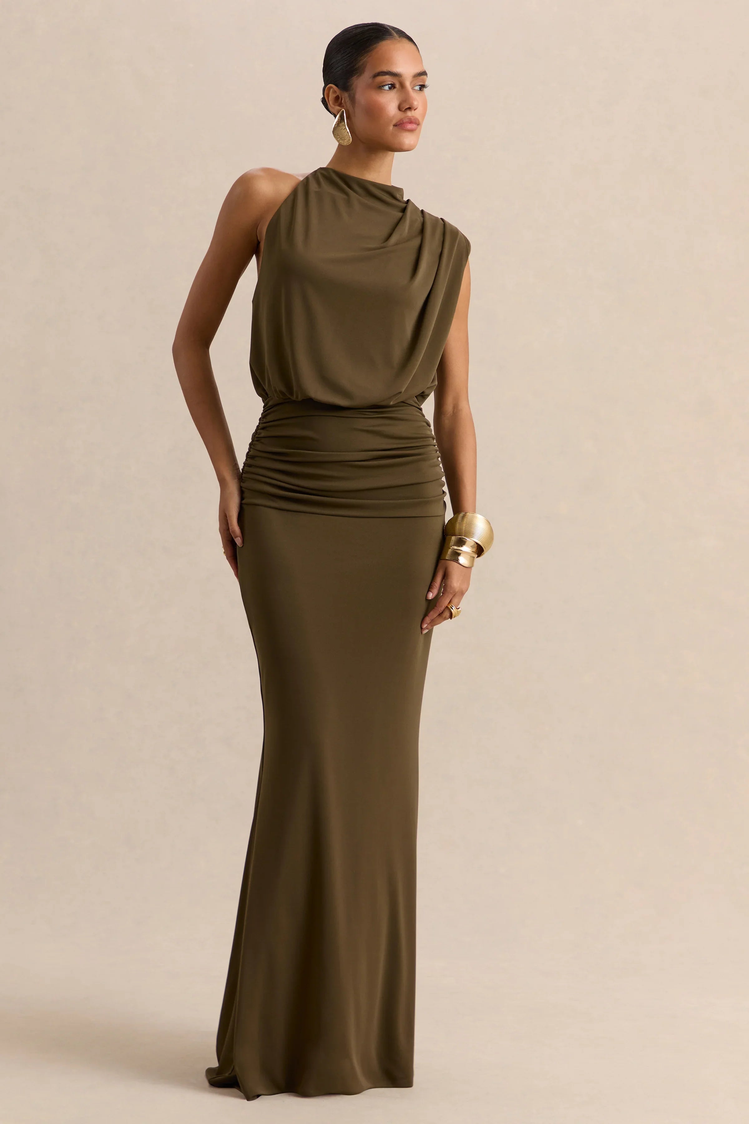 Umaira Khaki High Neck Maxi Dress