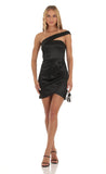 Satin One Shoulder Dress in Black