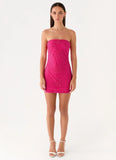 Dangerous Kind Beaded Mini Dress Hot Pink